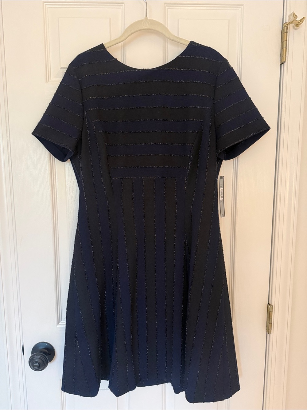 Tahari Navy Short-Sleeve Fit-and-Flare Dress